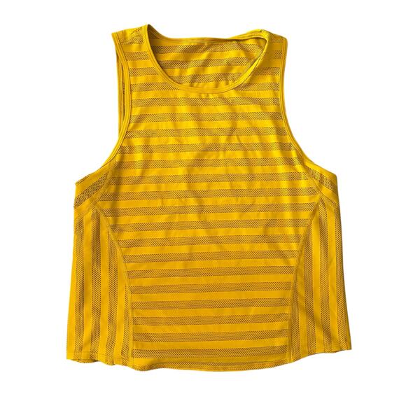 Lululemon Off and Running Cropped Tank Womens 6 Mesh Loose Fit Honeycomb Yellow - Picture 2 of 4